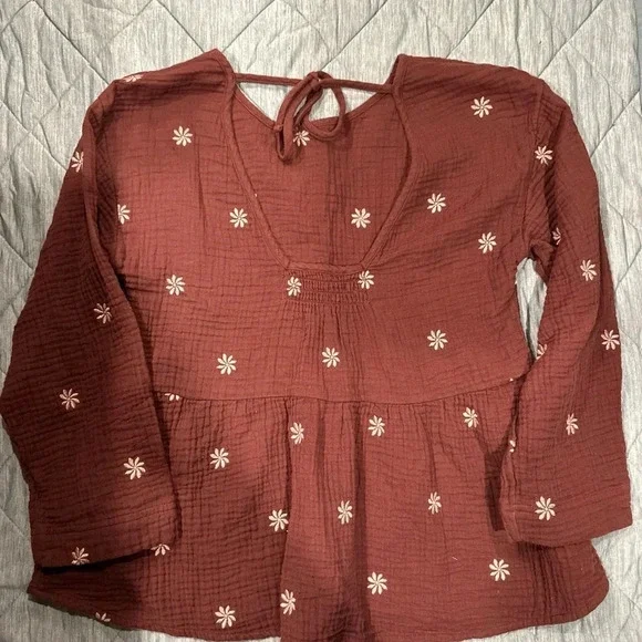 Madewell Embroidered Lightspun Peplum Open Back Top Women Small - Picture 4 of 7